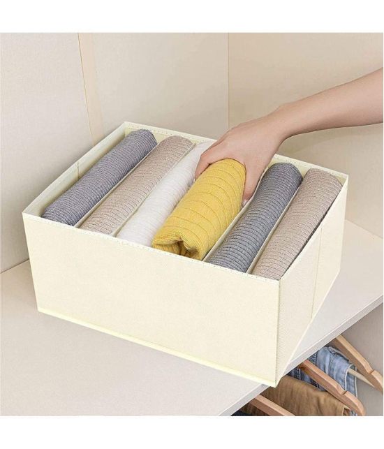 HOMETALES Non-Woven 6 Compartments Foldable Wardrobe Storage Organisers for Shirt, Denims, Pants, T-Shirt,Beige (1U)