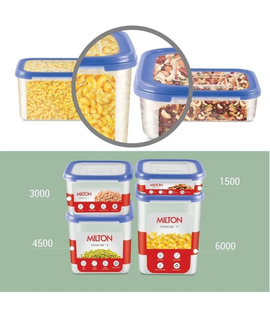 Milton Stacko 360 degree Plastic Storage Container (9) Set of 4, 5.75 Litres Each, Blue | Storage Jar | Air Tight | Kitchen Organiser | Container Set | Refrigerator Safe | BPA Free | Stackab