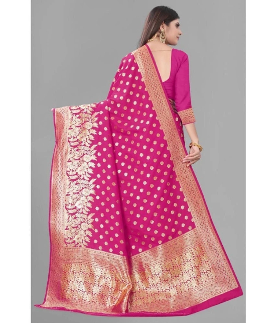 Gazal Fashions Banarasi Silk Embellished Saree With Blouse Piece - Pink ( Pack of 1 ) - Pink