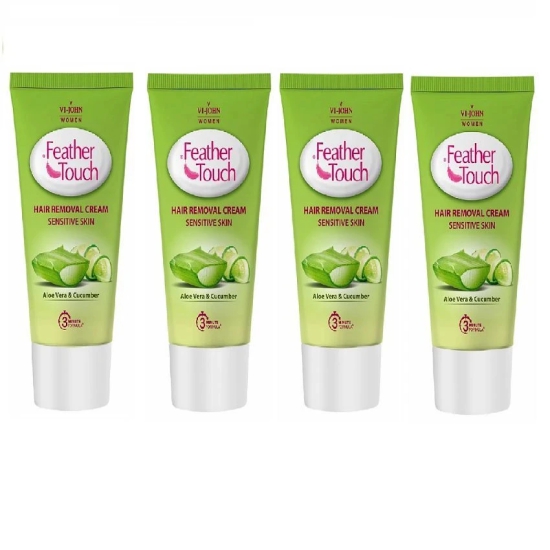 VI-JOHN Feather Touch Cucumber & Aloevera Hair Removal Cream for Sensitive Skin 40g Each - Pack of 4