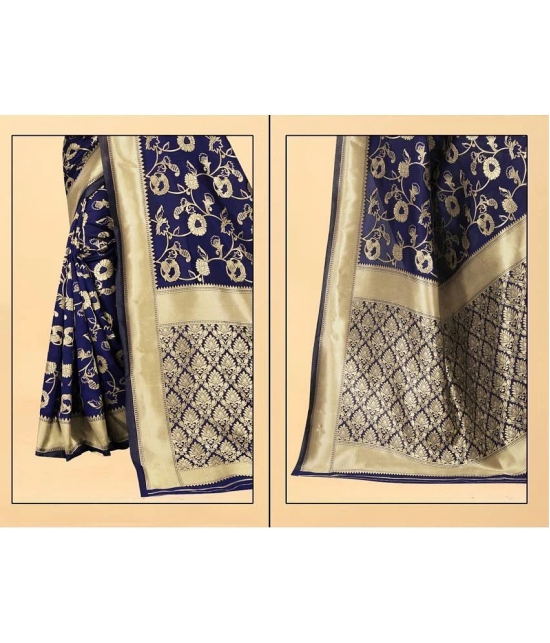 Gazal Fashions - Navy Blue Banarasi Silk Saree With Blouse Piece ( Pack of 1 ) - Navy Blue