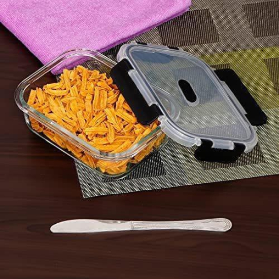 Femora Borosilicate Glass Microwave Safe Rectangle Food Storage Container with Air Vent Lid, 1500 m.l (Set of 2)