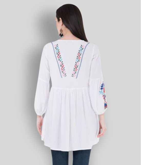 SAAKAA - White Rayon Women's Tunic ( Pack of 1 ) - S