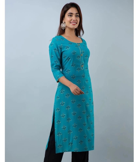 Doriya Rayon Printed 3/4th Sleeves Straight Blue Kurti Single - None