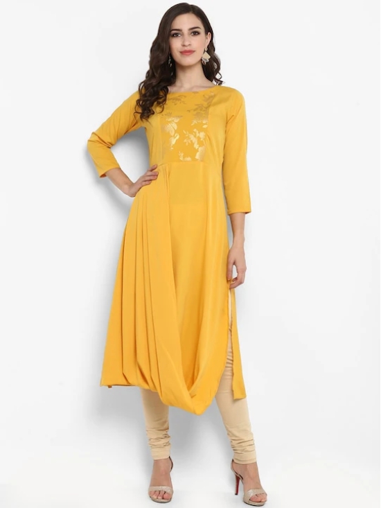 Women Yellow Printed Straight Asymmetric Kurta