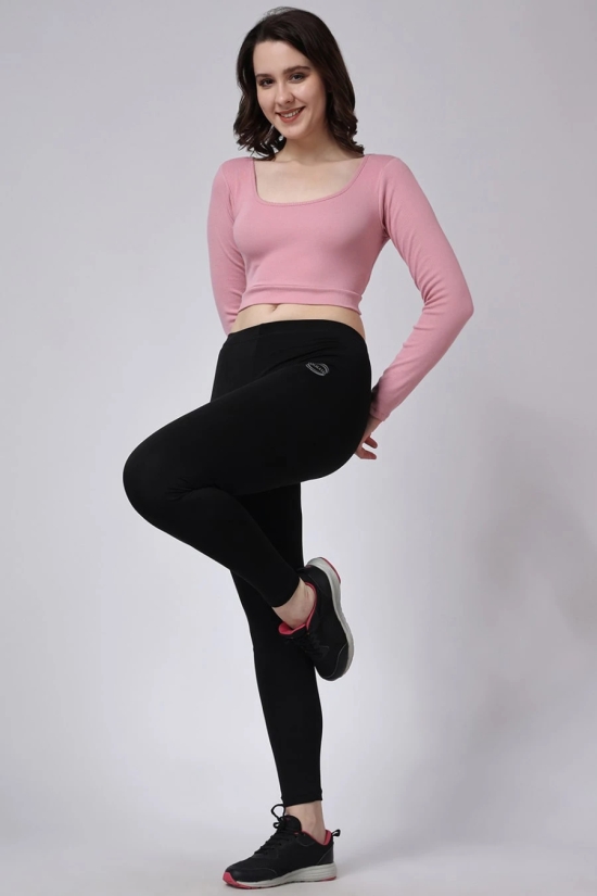 Womens Pink Ribbed Crop Gym Top-S / Pink