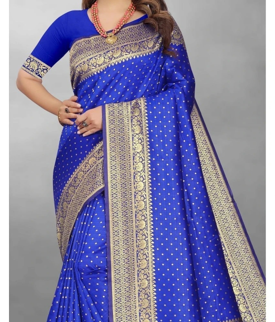 Gazal Fashions Banarasi Silk Embellished Saree With Blouse Piece - Blue ( Pack of 1 ) - Blue