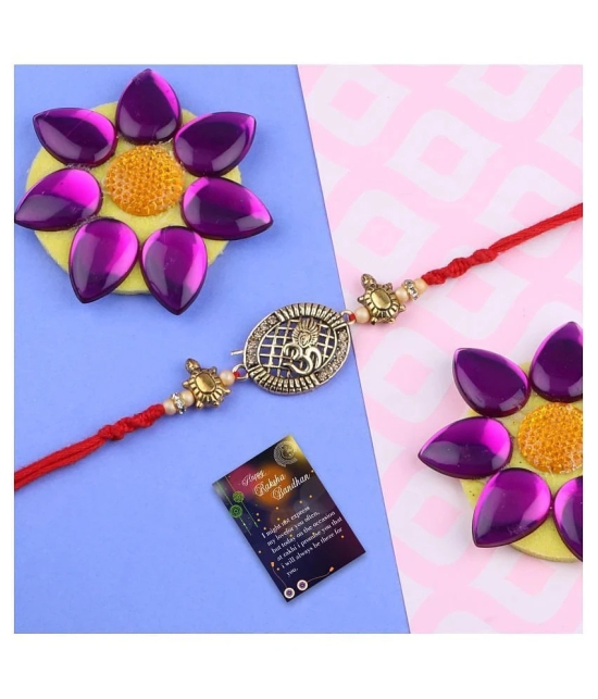 Paola Stylish  Bhaiya Rakhi  BRO Designer Pendent With  Designer Look OM Rakhi Combo  For Bhaiya With Roli Chawal And  Greeting Card 1 Kankawati Pooja Thali - None