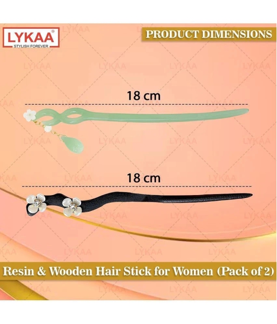 LYKAA Wooden Resin Juda Pin Hair Sticks Buns Hair Accessories for Women Girls - 2Pcs (Green/Black) - Multi