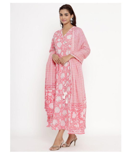 Angiya Pink Cotton Anarkali Kurti - - M