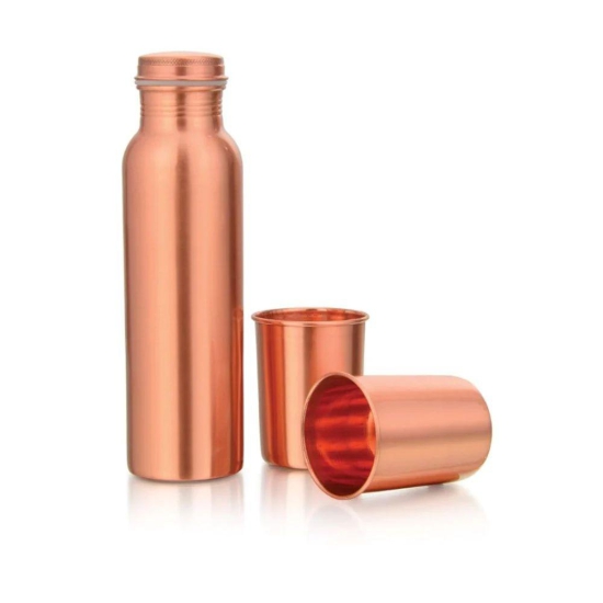 LaCoppera Pure Copper Bottle with 2 Glass Set | Unique Gift Set | Set of 3 Pcs