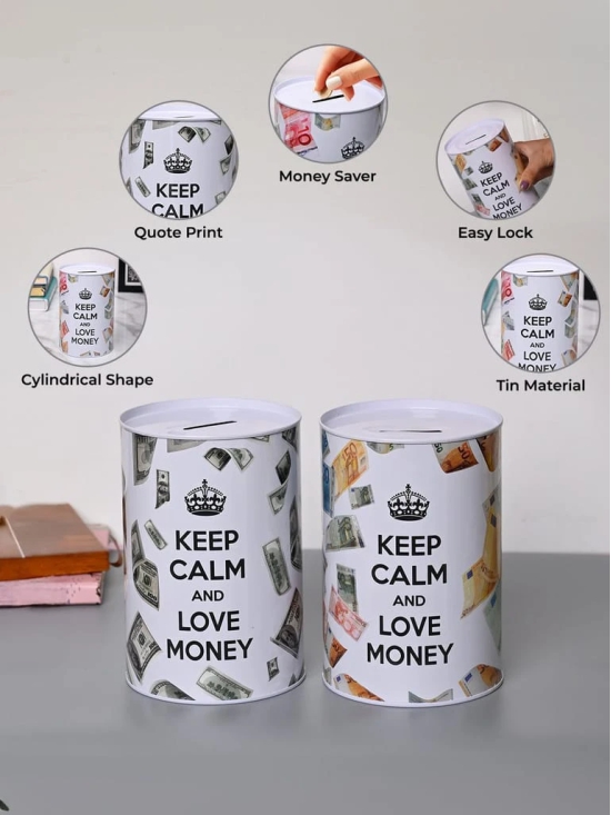 Market99 Money Bank Novelty Toys - White Tin Cylindrical Glossy Finish