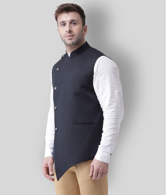 Hangup Navy Cotton Blend Nehru Jacket - None