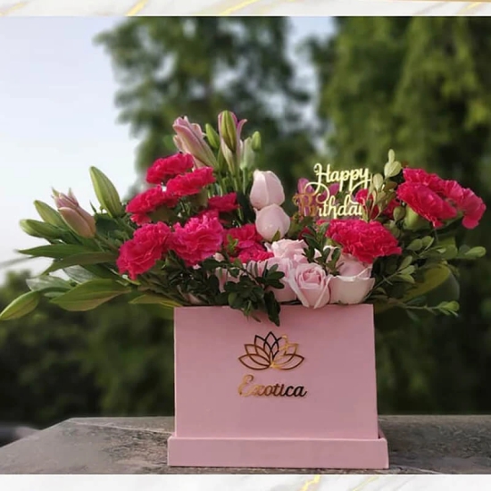 Box Of Lily, Roses & Carnations