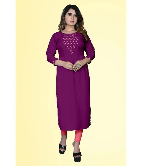 haya fashion - Magenta Rayon Womens Straight Kurti ( Pack of 1 ) - None