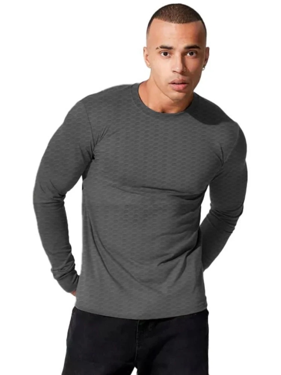 Leotude Cotton Blend Regular Fit Self Design Full Sleeves Mens T-Shirt - Grey ( Pack of 1 ) - None