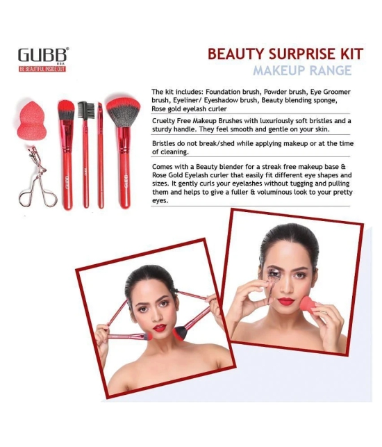 Gubb Makeup Brush Set With Eyelash Curler & Makeup Sponge Puff Face Brushes Synthetic Evenout,Blending,Contouring 200 g 6 Pcs