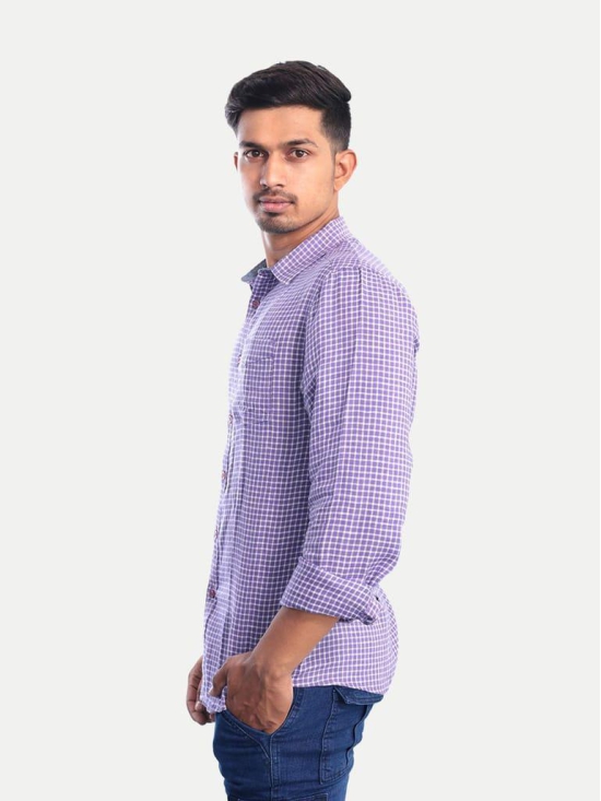 Men Violet Gingham Checkered Cotton Casual shirt