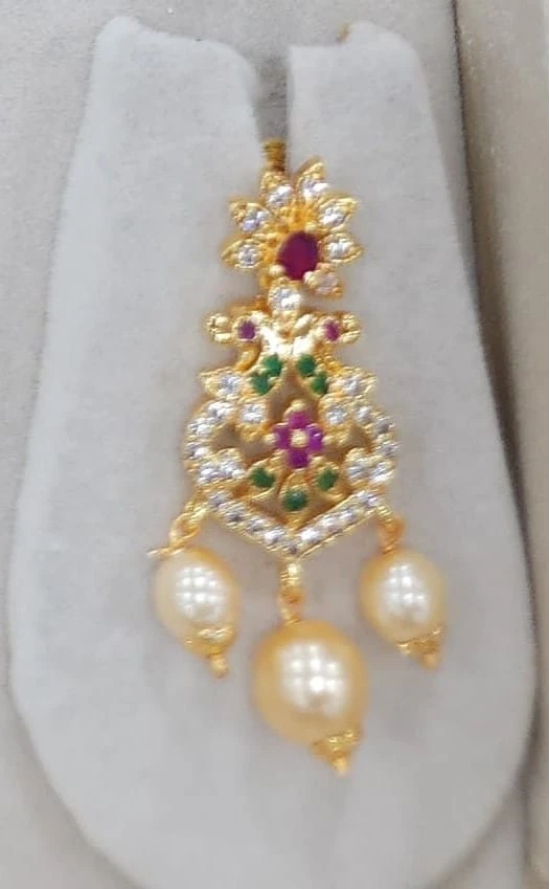 Stunning Pearl and Cubic Zirconia Jhumka Earrings and neckless