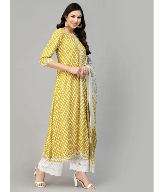 Stylum Cotton Printed A-Line Womens Kurti with Dupatta - Lime Green ( Pack of 1 ) - None