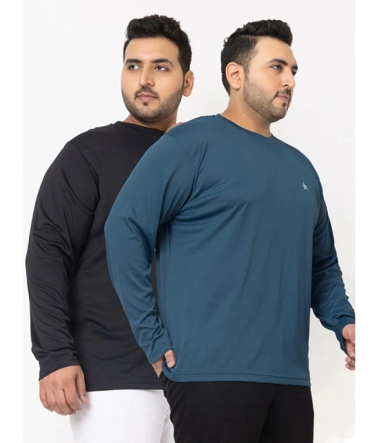 YHA Cotton Blend Regular Fit Solid Full Sleeves Mens T-Shirt - Blue ( Pack of 2 ) - None