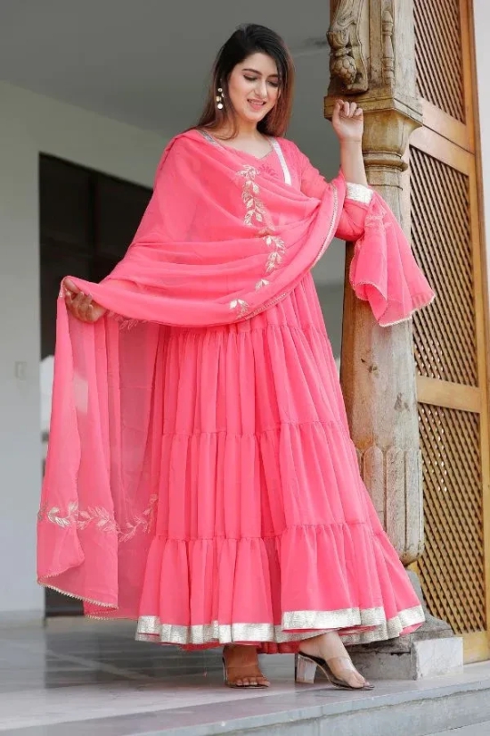 Hot Pink Hand Block Printed Anarkali Set L