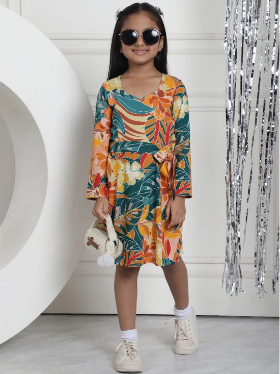 MINI & MING Girls Sweetheart Neck Tropical A-Line Midi Dress