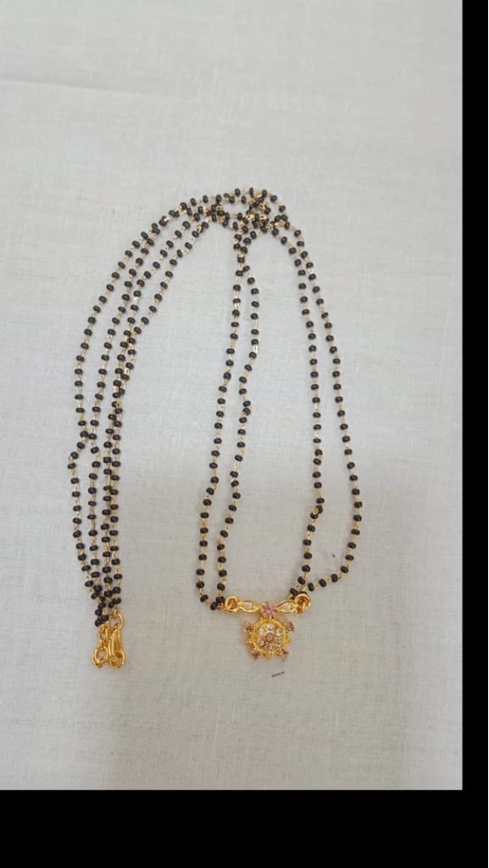 1 Gram Gold Mangalsutra with Black Beads and Floral Pendant