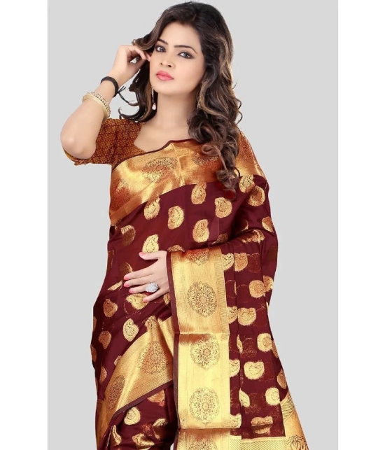 Gazal Fashions - Maroon Banarasi Silk Saree With Blouse Piece ( Pack of 1 ) - Maroon