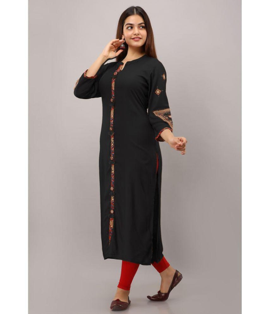 Preksha - Black Rayon Womens Front Slit Kurti ( Pack of 1 ) - None