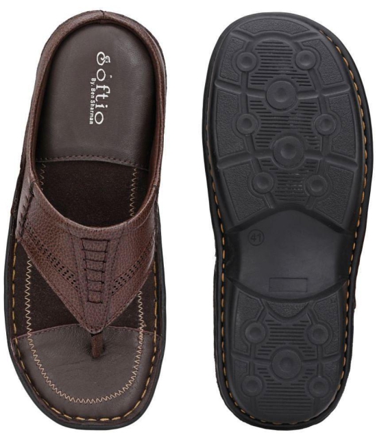 softio - Brown Mens Leather Slipper - None