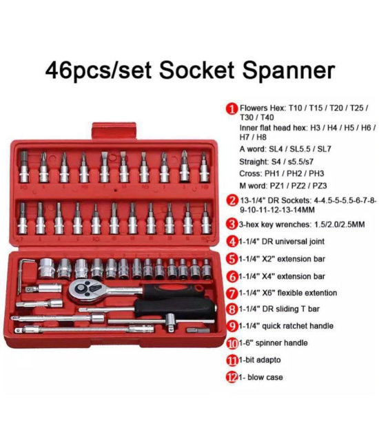 BLUE-46Pcs Wrench Socket Screwdriver Set For Car/Motorcycle & Home Repairing Tool Kit