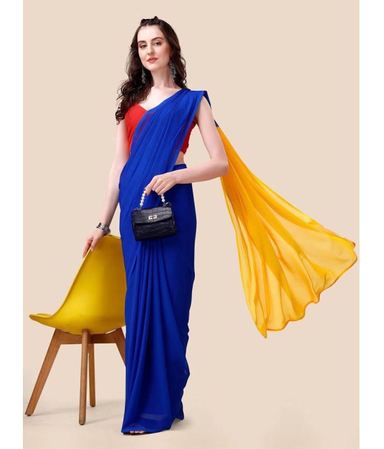 Rangita Women Colorblock Georgette Saree with Blouse Piece - Navy Blue - Navy Blue