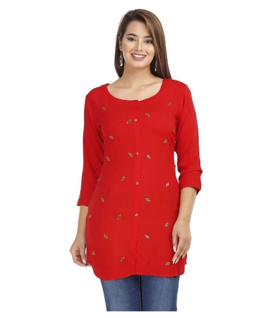 JC4U - Red Rayon Womens Straight Kurti ( Pack of 1 ) - L