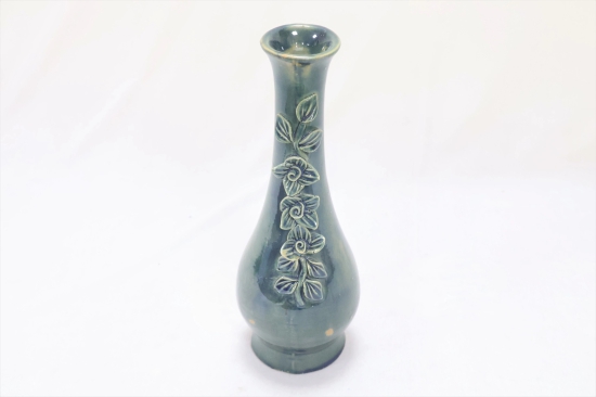 Khurja Pottery Flower Vase Bottle Shape Green Colour 10 Inches