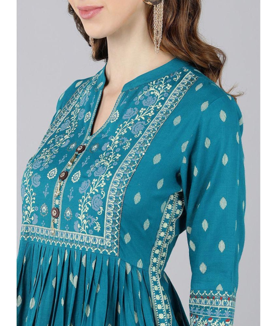 KIPEK - Turquoise Rayon Women's Anarkali Kurti ( Pack of 1 ) - None