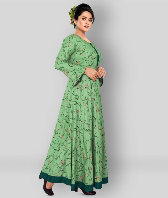 haya fashion - Green Rayon Women's Flared Kurti - M