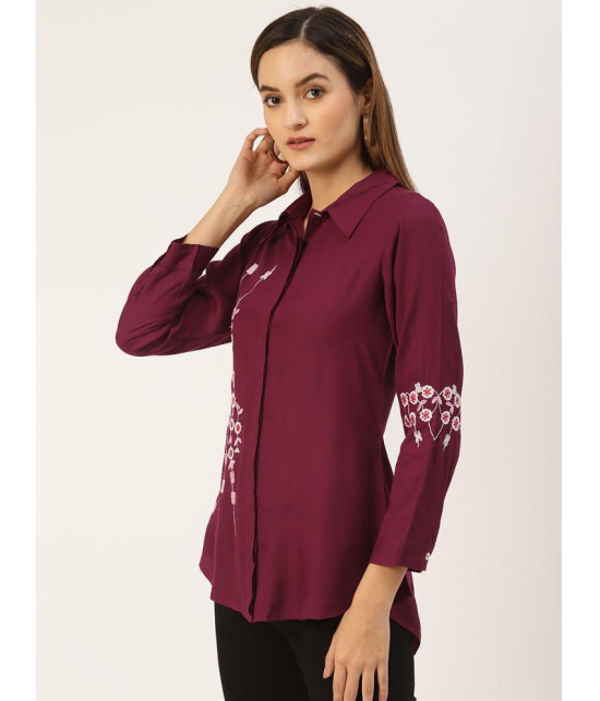 Kbz - Wine Rayon Womens Shirt Style Top ( Pack of 1 ) - None