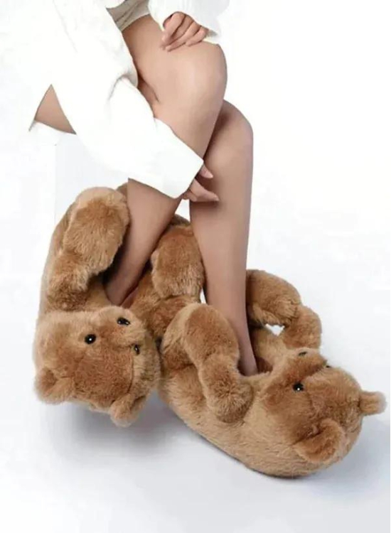 Cute Teddy Bear Soft Plush Winter Slippers