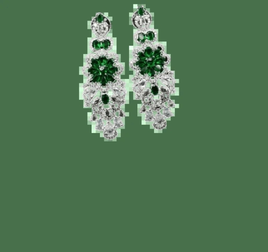 Green and White Rhinestone Necklace and Earrings Set