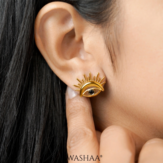 Varra Eye 18K Gold Plated Earrings-Gold