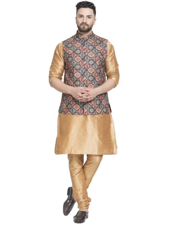 Banity Bey Men's Ethnic Wear Silk Blend Copper Kurta Pajama with Designer Ethnic Nehru Jacket/Modi Jacket/Waistcoat