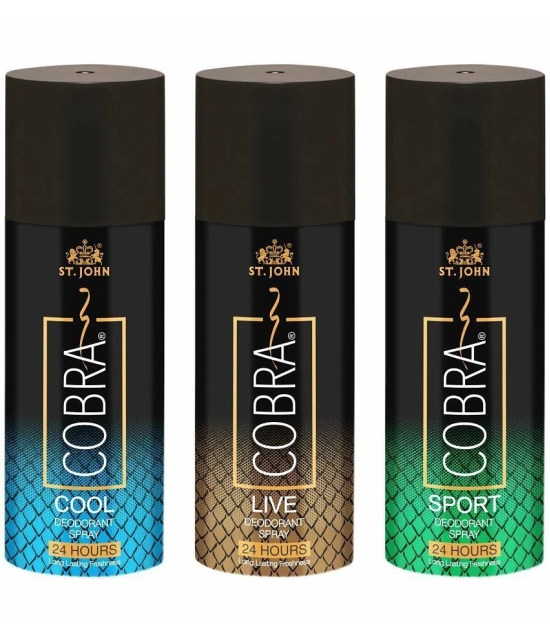 ST.JOHN Cobra Live,Cool,Sport Deodorant Spray for Men 150ml Each (450ml) Pack of 3