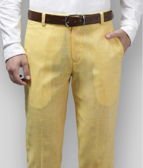 Hangup - Yellow Linen Regular - Fit Mens Formal Pants ( Pack of 1 ) - None