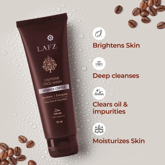 LAFZ Caffeine Face wash for Bright and Moisturized Skin with Arabica Coffee, Aloe Vera and Holy Basil - For Men & Women, 75 ml
