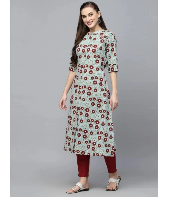 Stylum Cotton Printed Front Slit Womens Kurti - Turquoise ( Pack of 1 ) - None