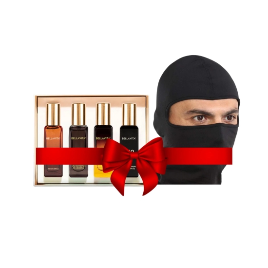 Luxury Perfume Gift Set For Men - 4 x 20ml - Eau De Parfum + Windproof Balaclava Ski Mask for Men & Women - Cold Weather Face Gear for Motorcycle Riding & Winter Sports