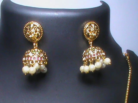 Traditional Indian Gold Plated Laxmi Pendant Set with Earrings