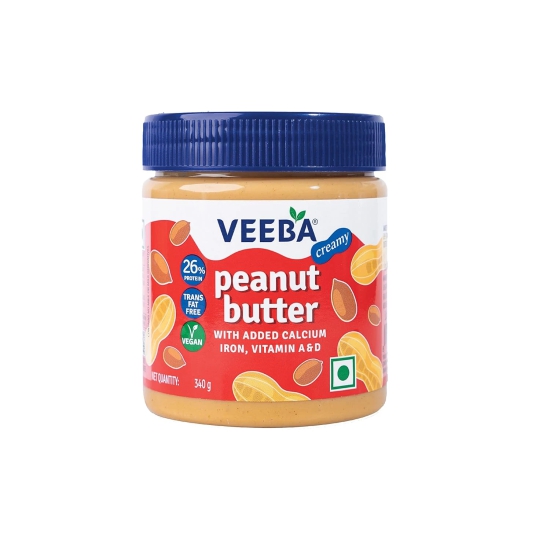 Veeba Peanut Butter Creamy, Smooth, High Protein, Naturally Gluten Free, Vegan, Trans Fat Free, No Added Preservatives, Non Gmo, 340 G