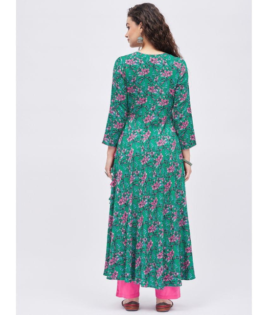 Tissu - Green Rayon Women''s Angrakha Kurti ( Pack of 1 ) - None